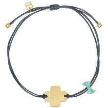 Bracelet cordon gris Spirit croix (vermeil doré)  par Coquine
