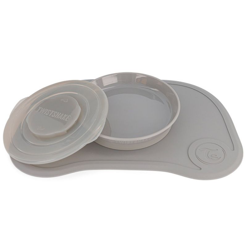 Plateau Click Mat + assiette gris pastel Twistshake