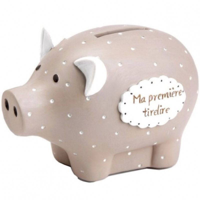 Tirelire Ma première tirelire cochon taupe à pois (8 x 12 cm) Amadeus Les Petits