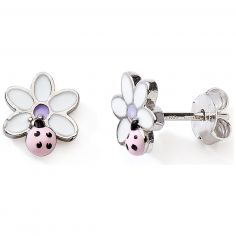 Boucles d'oreilles laquées Fleur-Coccinelle (argent) - Baby bijoux