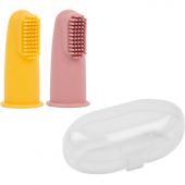 Lot de 2 brosses à dents à doigt ocre et rose + étui de protection