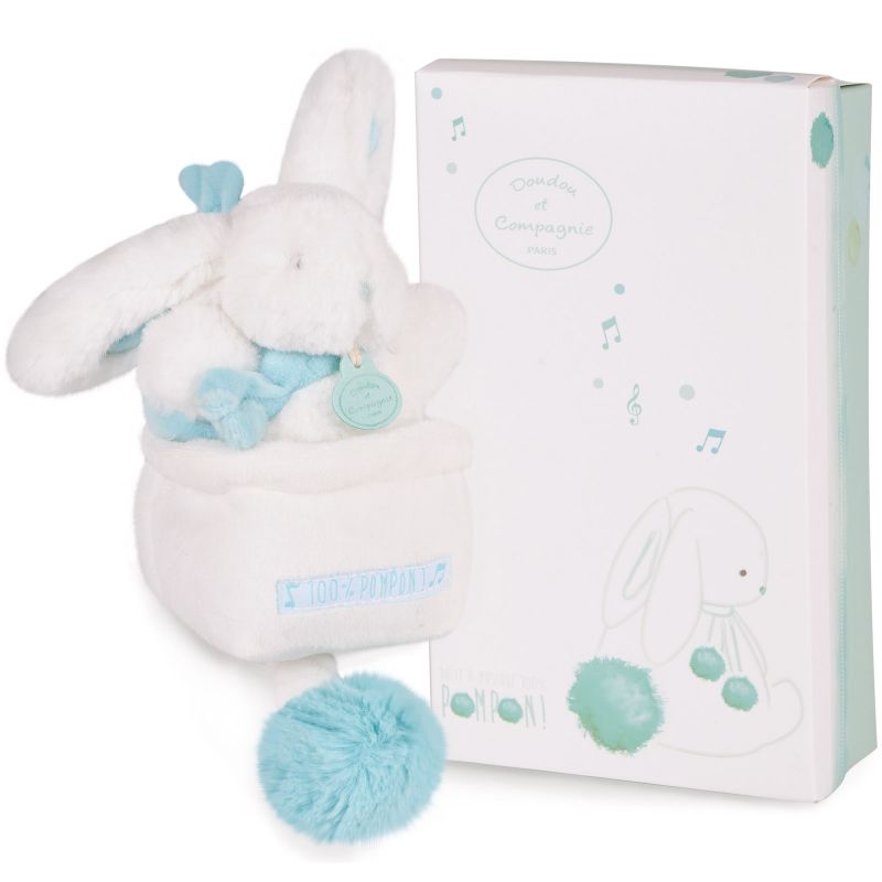 Boîte à musique Lapin pompon amande (21 cm) Doudou et Compagnie