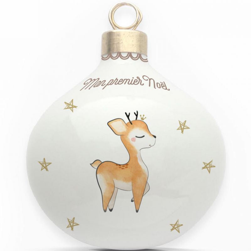 Boule en porcelaine Mon premier Noël Renne Gaëlle Duval