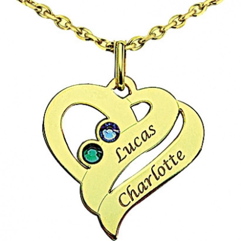 Pendentif coeur double vague avec Swarovski (or jaune 375°) Louis de l'Ange