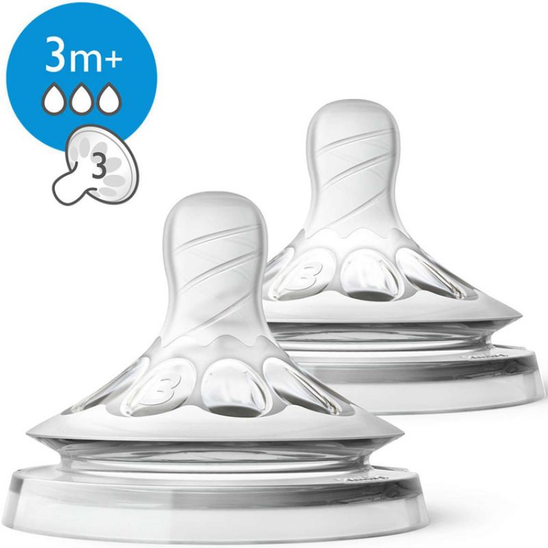 Lot de 2 tétines Natural 3 trous débit moyen (3 mois et +) Philips AVENT