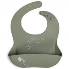 Bavoir silicone imprimé Lièvre vert mousse - Filibabba