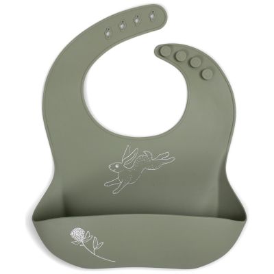 Bavoir silicone imprimé Lièvre vert mousse