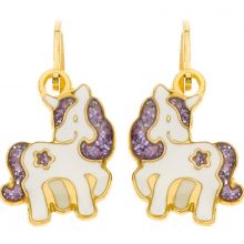 Boucles d'oreilles brisure Licorne étoile pailletée violette (or jaune 750°)  par Berceau magique bijoux
