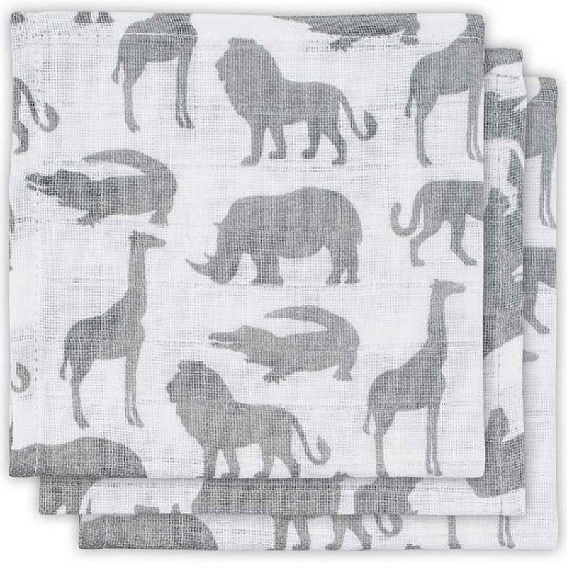Lot de 3 mini langes Safari gris (31 x 31 cm) Jollein