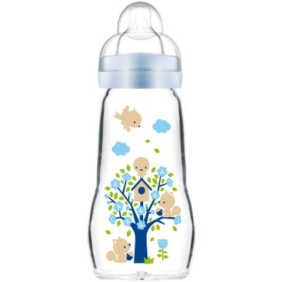 Biberon verre Opaque & Arctic Blue arbre et oiseaux - débit 2 moyen(260 ml) MAM