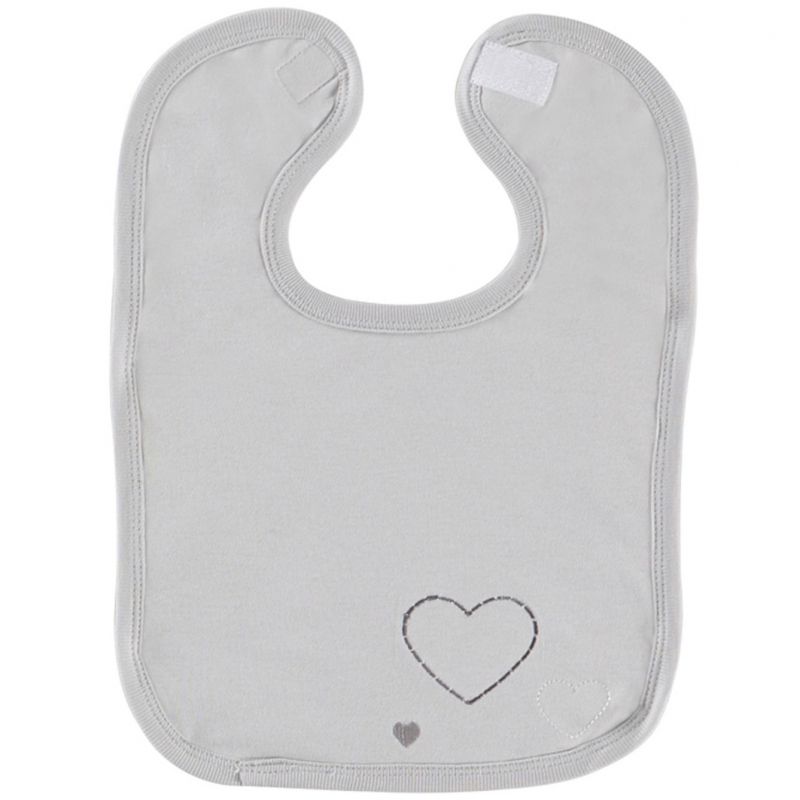 Bavoir brodé coton bio Jersey Coeurs gris perle P'tit Basile