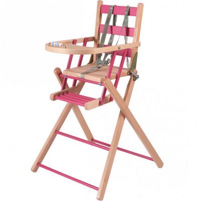 Chaise haute extra pliante en bois Sarah hybride rose  par Combelle