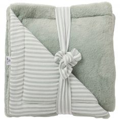 Couverture Luxe fausse fourrure angora et gaze rayé vert de gris (70 x 100 cm) - BB & Co