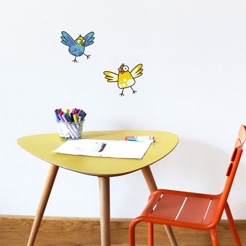 Stickers muraux 2 oiseaux jaune et bleu Série-Golo