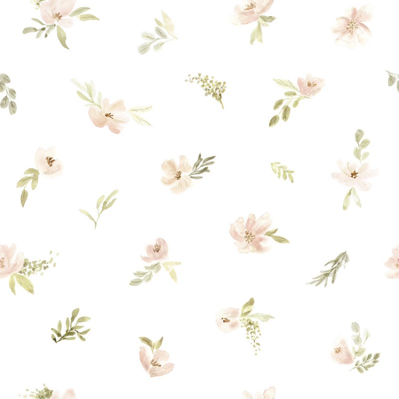 Papier peint intissé Appoline aquarelle fleurs roses orangées (10 m) Lilipinso