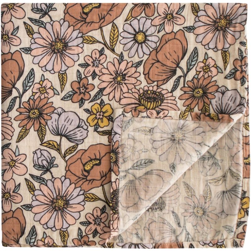 Maxi lange en coton Retro Flowers (120 x 120 cm) Mushie Produit 1 grande taille