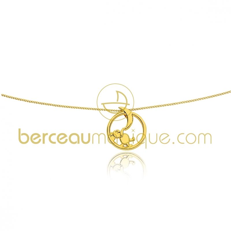 Collier et pendentif ajouré petit ours dans la lune (or jaune) Berceau magique bijoux