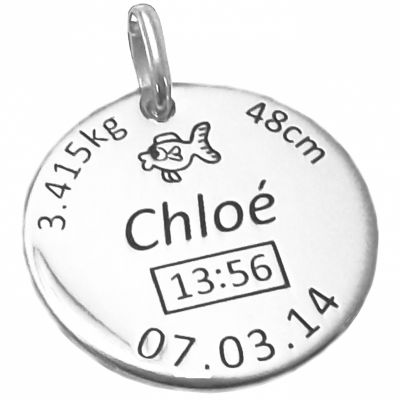 Médaille de naissance personnalisable 16 mm (argent 925° rhodié) Alomi