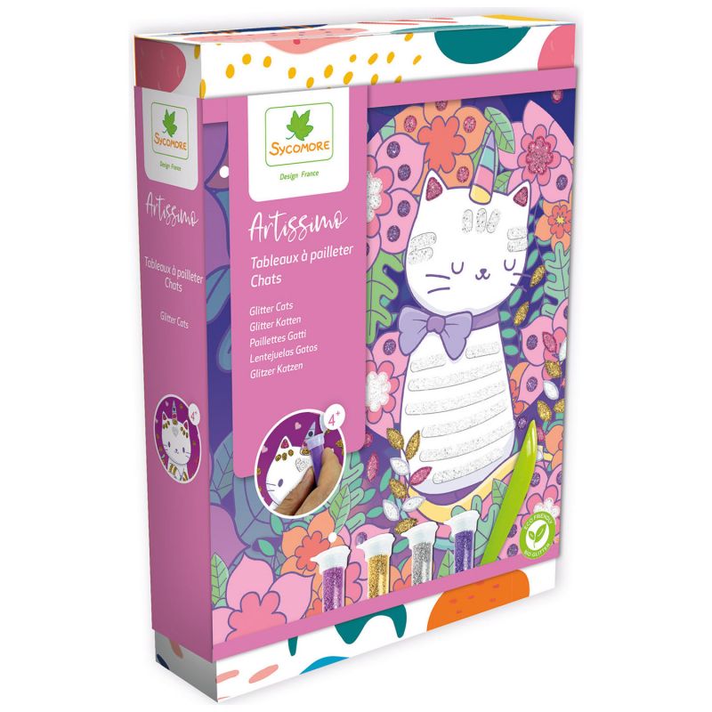 Coffret 5 tableaux Artissimo Paillettes Chats Sycomore Packaging 1