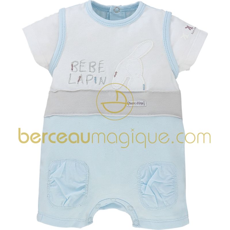Combinaison courte ''Le plus doudou'' Aquarelle bleue Sucre d'orge