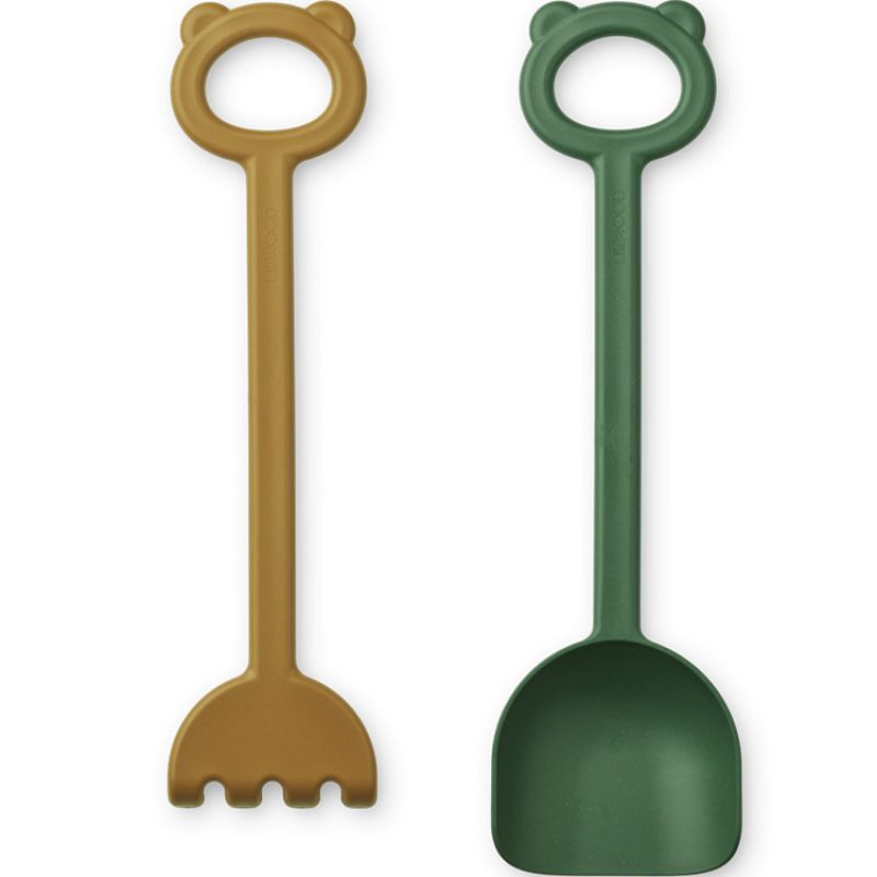 Pelle et râteau de plage Hilda vert et caramel Liewood