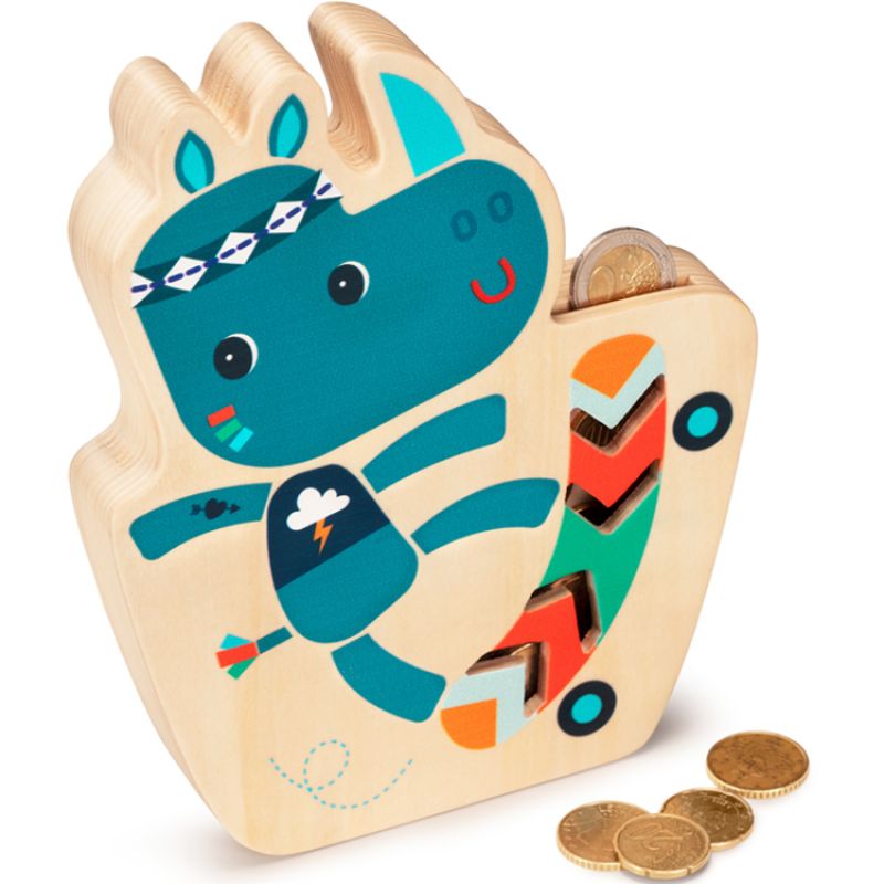 Tirelire en bois Marius le rhinocéros Lilliputiens