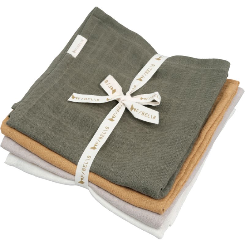 Lot de 4 langes en mousseline de coton bio Olive Garden (60 x 60 cm) Fabelab