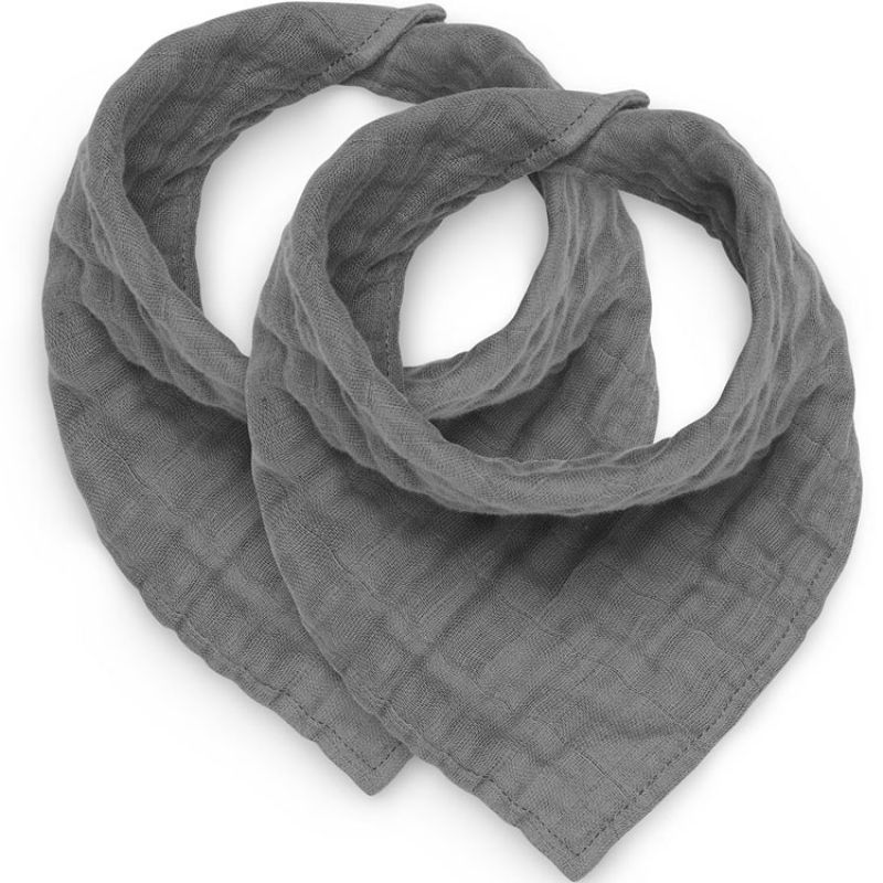 Lot de 2 bavoirs bandana en coton froissé gris Jollein