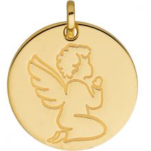 Médaille ronde Ange en prière (or jaune 750°)  par Berceau magique bijoux