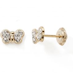 Boucles d'oreilles à vis Papillon cristaux (or jaune 9 carats) - Baby bijoux