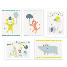 Lot de 5 affiches Animals party garçon by Sarah Betz  par Lilipinso