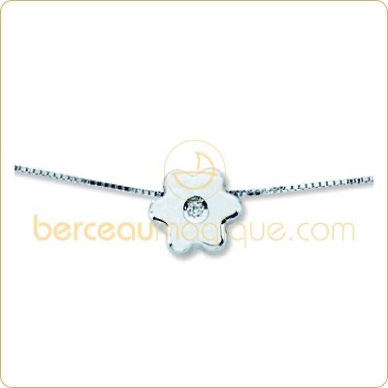 Chaîne avec fleur et diamant (or blanc)  Berceau magique bijoux