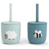 Gobelet à paille en silicone lot de 2 Tiny farm Bleu Done by Deer Produit 3