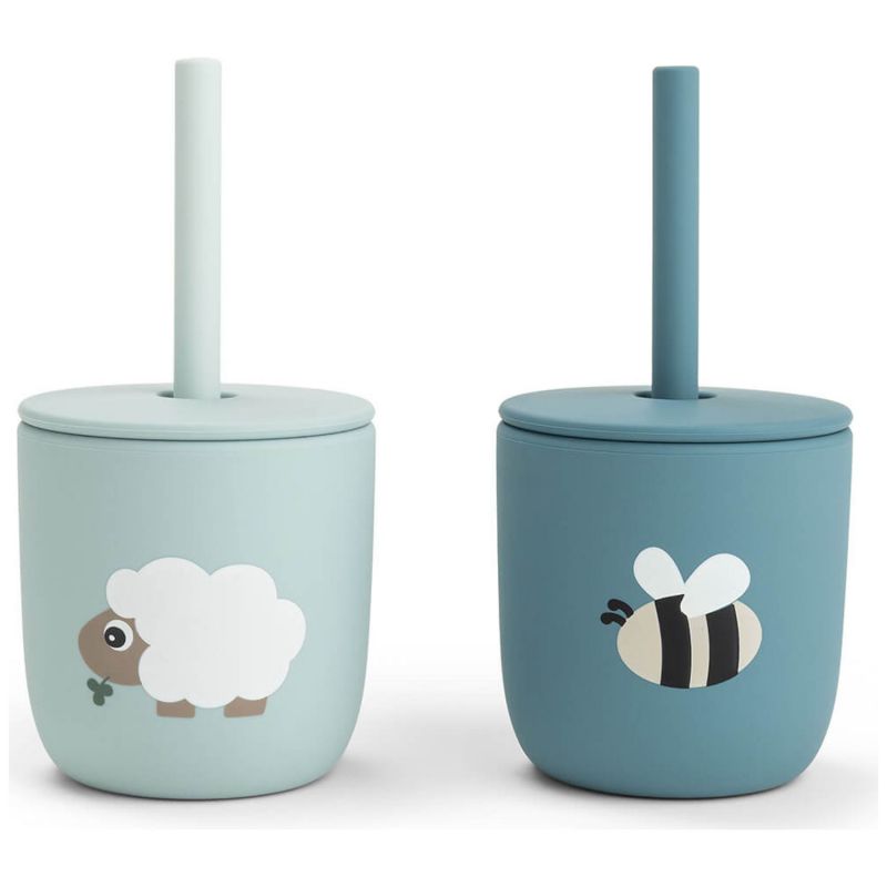 Gobelet à paille en silicone lot de 2 Tiny farm Bleu Done by Deer Produit 3