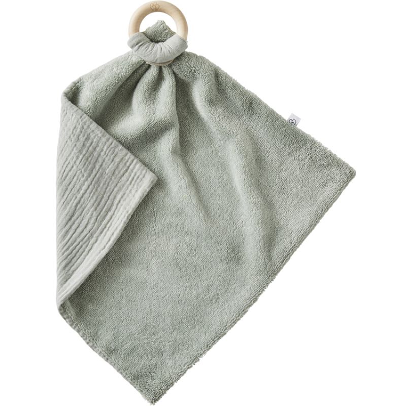 Doudou plat avec anneau de dentition vert de gris (35 x 35 cm) BB & Co