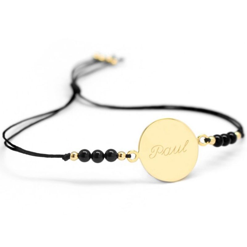 Bracelet cordon Rainbow Médaille noir personnalisable (plaqué or) Petits trésors