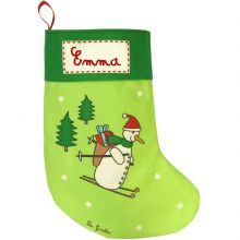 Chaussette de Noël verte bonhomme de neige (personnalisable)  par Les Griottes