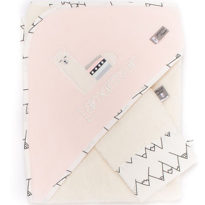 Cape de bain + gant rose Lamamour (75 x 80 cm) Maison Nougatine