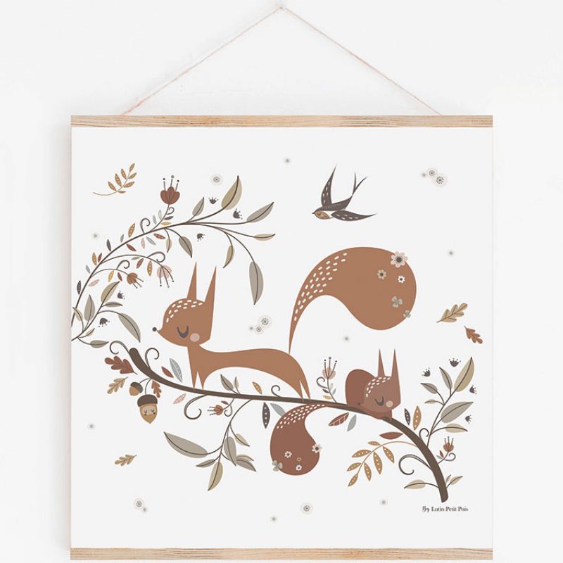 Affiche carrée Écureuil avec support (29,7 x 29,7 cm) Lutin Petit Pois