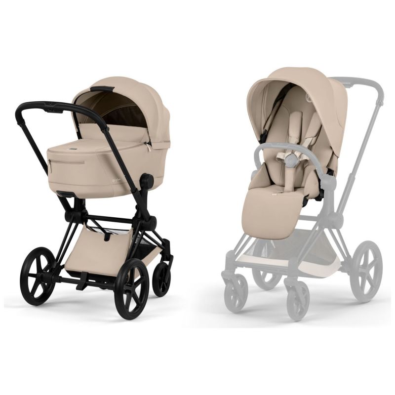 Duo PRIAM 2026 Poussette tout-terrain avec nacelle pliable et Châssis Matt Black Cozy Beige Cybex Produit 1