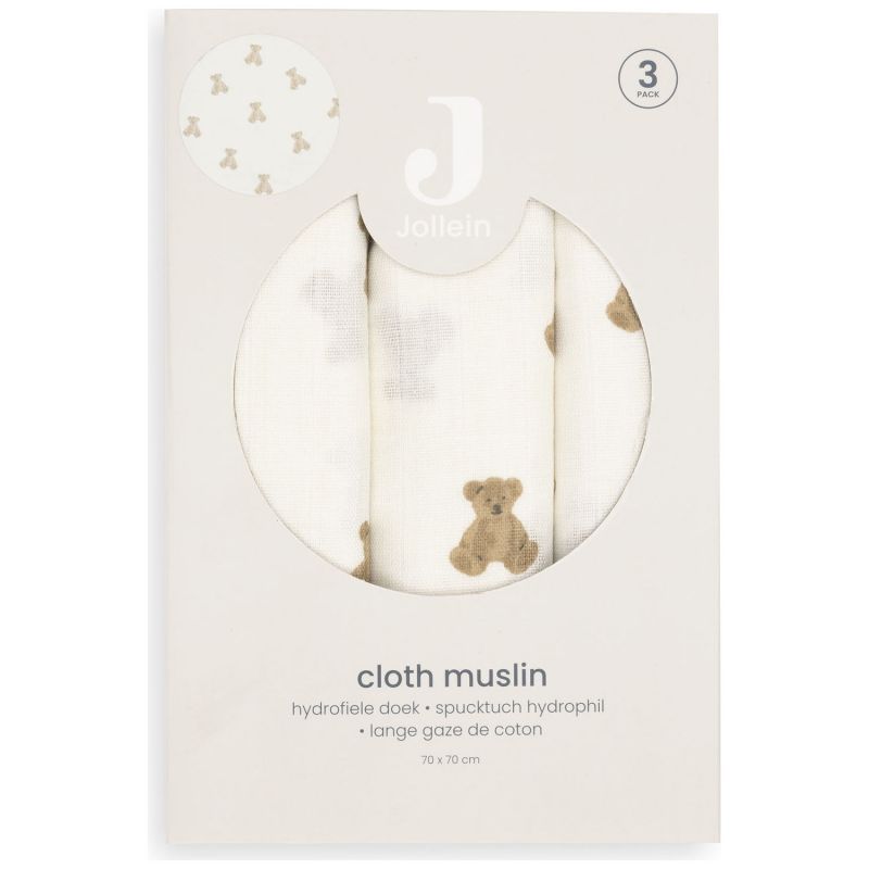 Lot de 3 langes en gaze de coton Mini Teddy Bear (70 x 70 cm) Jollein Packaging 4