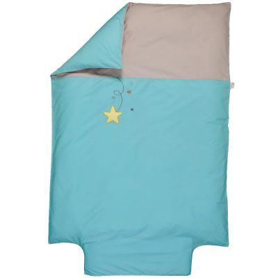 Housse de couette coton bio Pluie d'étoiles turquoise (100 x 140 cm) P'tit Basile