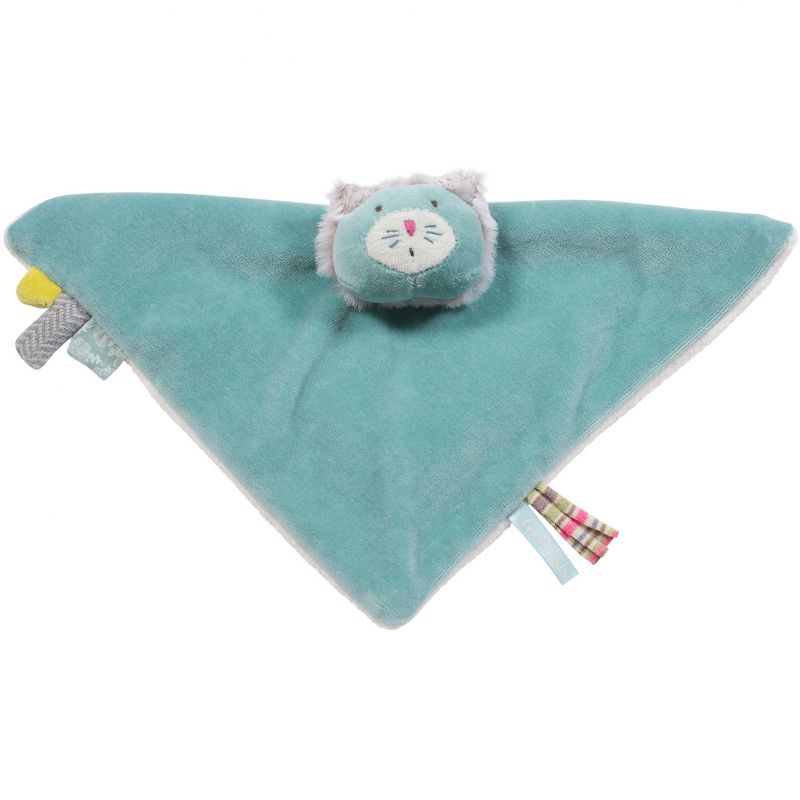 Doudou plat chat bleu carré Les Pachats (23 x 23 cm) Moulin Roty