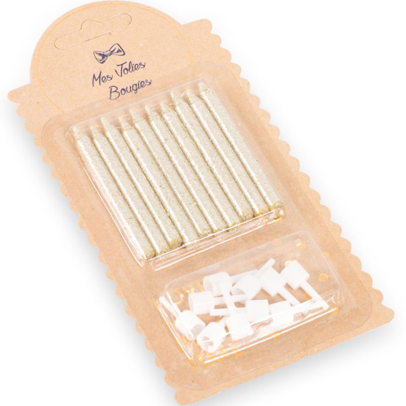 Lot de 10 bougies d'anniversaire or pailleté Arty Fêtes Factory