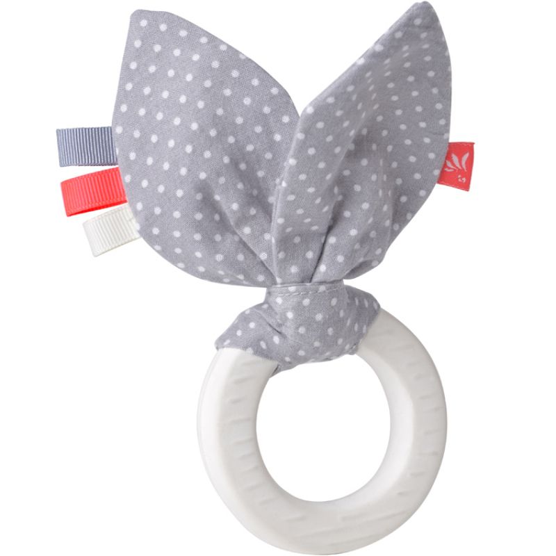 Anneau de dentition en caoutchouc naturel pois gris Faon Kikadu