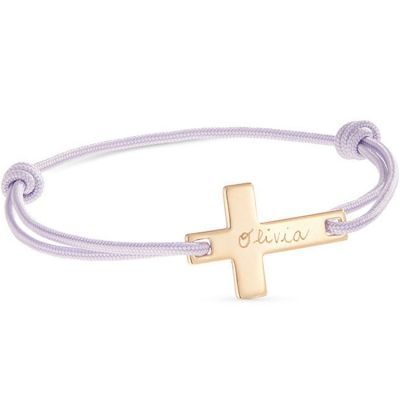 Bracelet cordon Croix plate personnalisable (plaqué or)