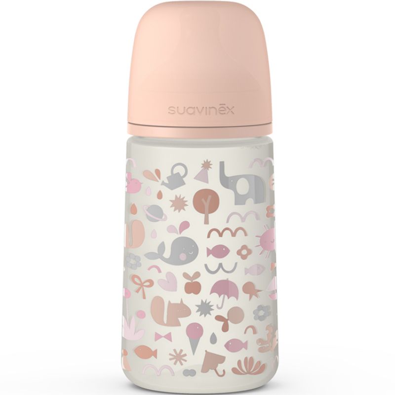 Biberon avec tétine symétrique SX PRO M Mémories rose corail (270 ml) Suavinex