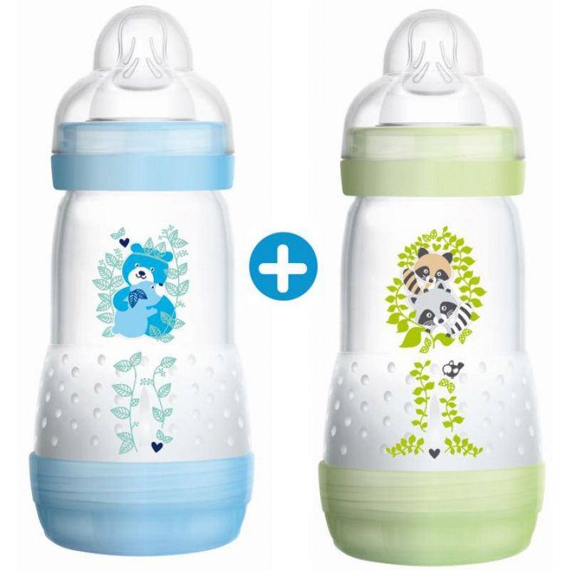 Lot de 2 biberons anti-coliques bleu et vert - débit 2 moyen (260 ml) MAM