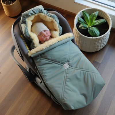 Chancelière pour siège-auto bébé en peau d'agneau EMMY vert sauge