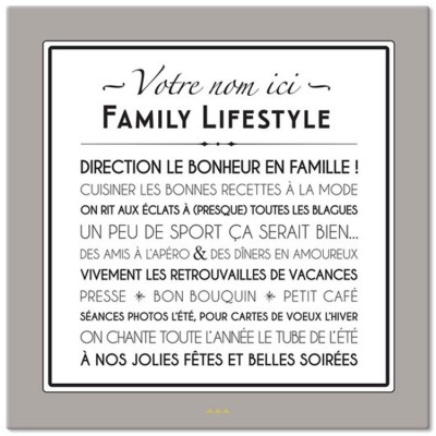 Tableau Family Lifestyle gris galet personnalisable (60 x 60 cm) Mes Mots Déco